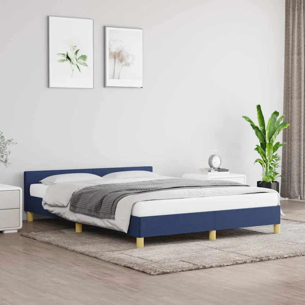 Bedframe met hoofdeinde zonder matras 140x190 cm stof blauw