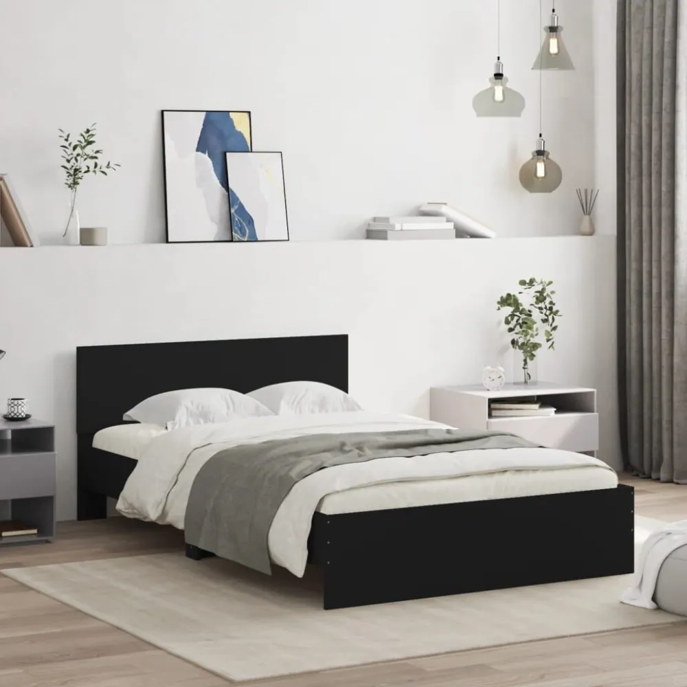 Bedframe met hoofdeinde zwart 135x190 cm