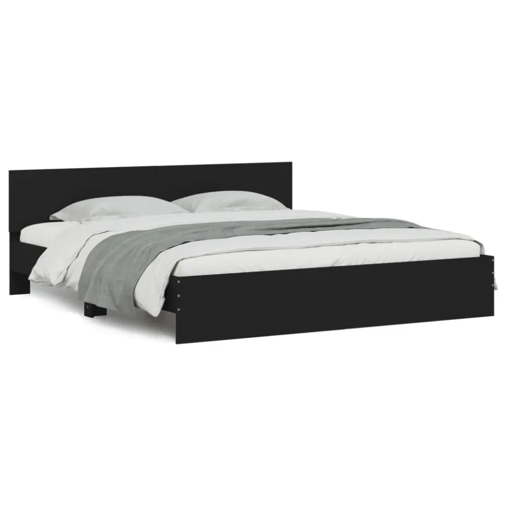 Bedframe met hoofdeinde zwart 160x200 cm