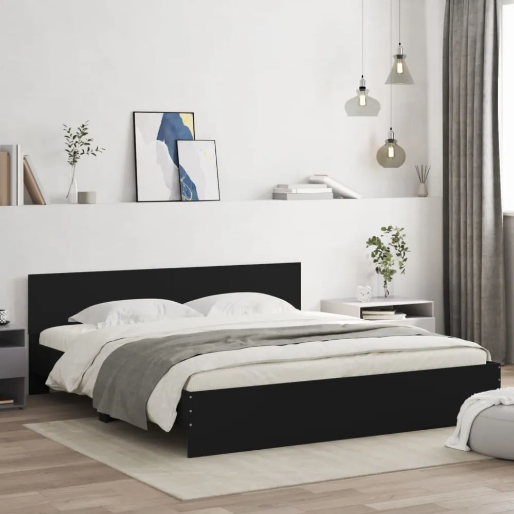 Bedframe met hoofdeinde zwart 200x200 cm