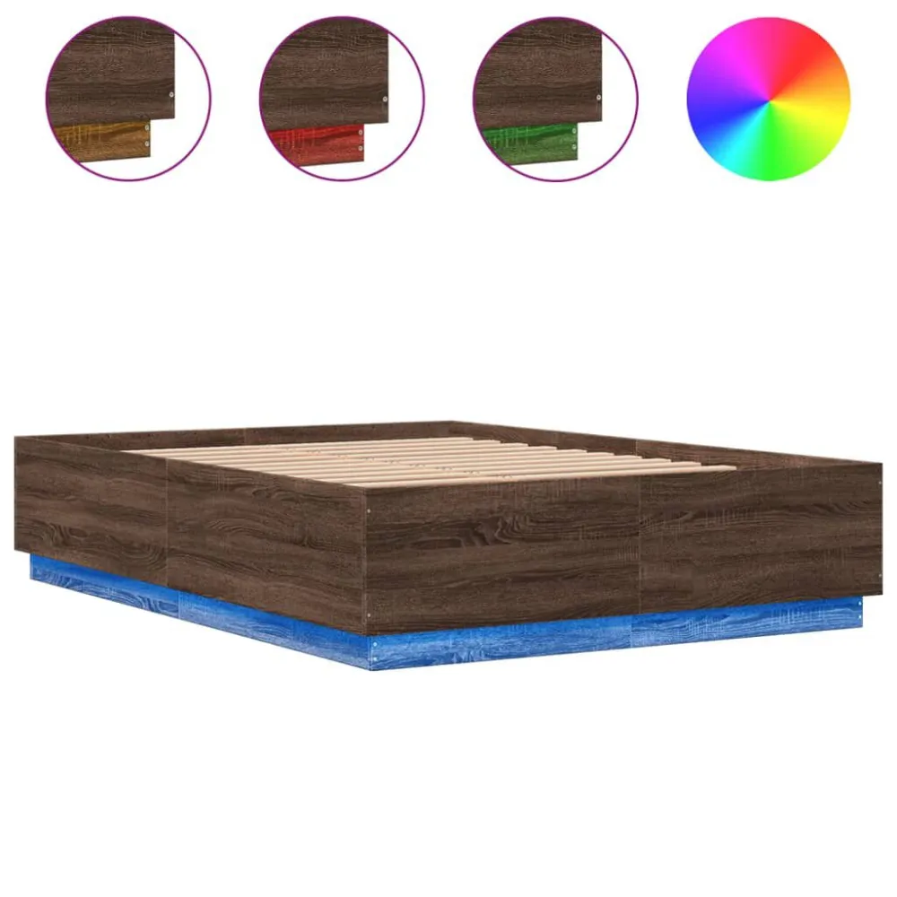 Bedframe met LED-verlichting bruin eikenkleurig 140x200 cm