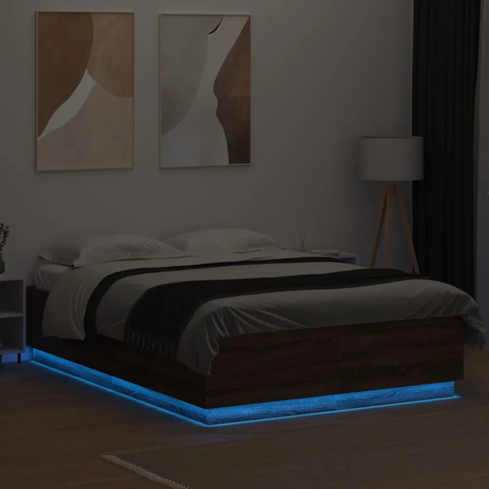 Bedframe met LED-verlichting bruin eikenkleurig 140x200 cm