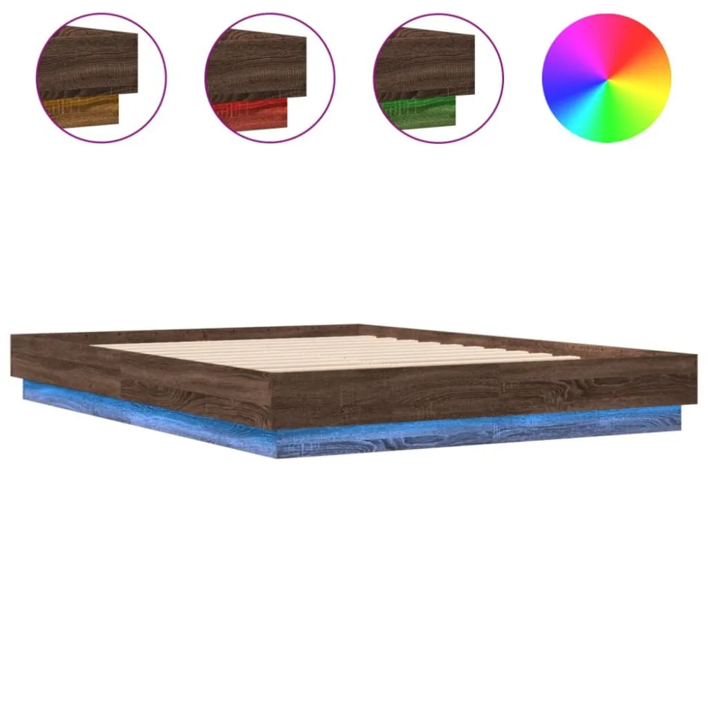 Bedframe met LED-verlichting bruin eikenkleurig 140x200 cm