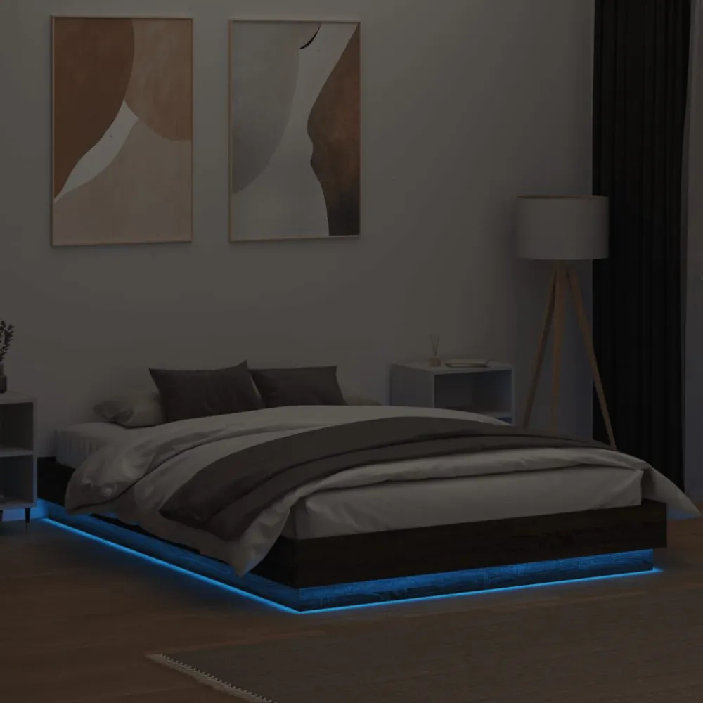 Bedframe met LED-verlichting bruin eikenkleurig 140x200 cm