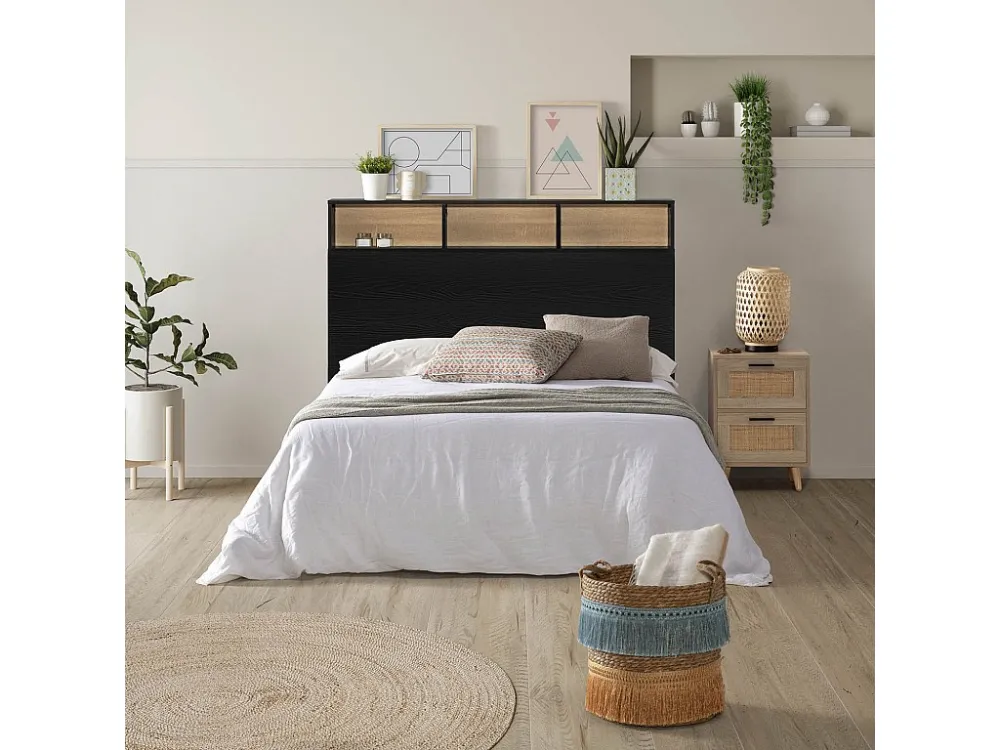 Bedhoofd Zeus 95 cm met opbergruimte Zwart, 2 Deuren 9 Vakken