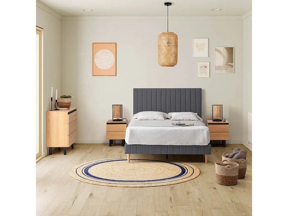 Beklede basis + hoofdeinde Eris 160x200 cm Donkergrijs