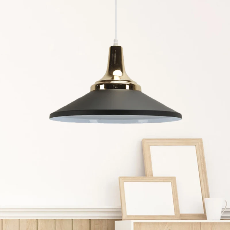 Blue/Green 1 Head Pendant Light Fixture Ouderwets Style Metallic Cone Shade Hanging Lamp Bedside White