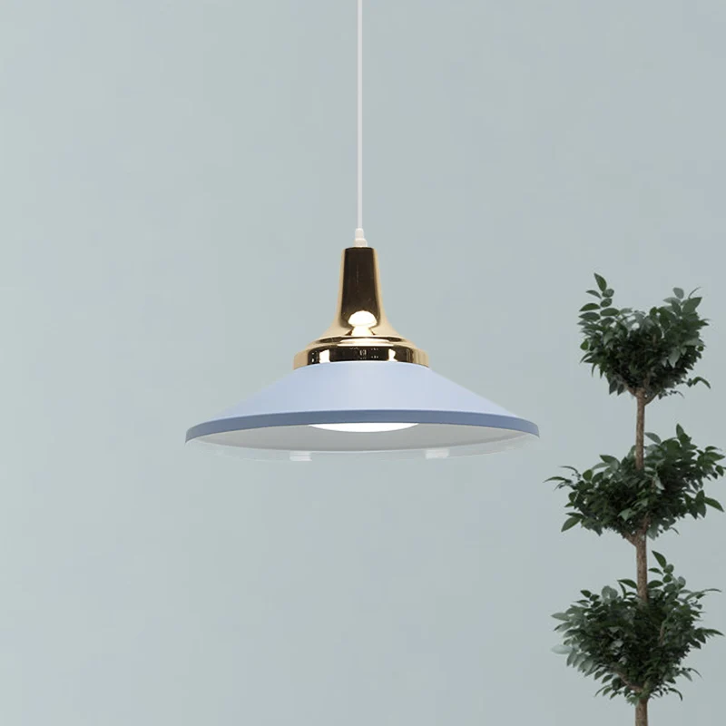 Blue/Green 1 Head Pendant Light Fixture Ouderwets Style Metallic Cone Shade Hanging Lamp Bedside White