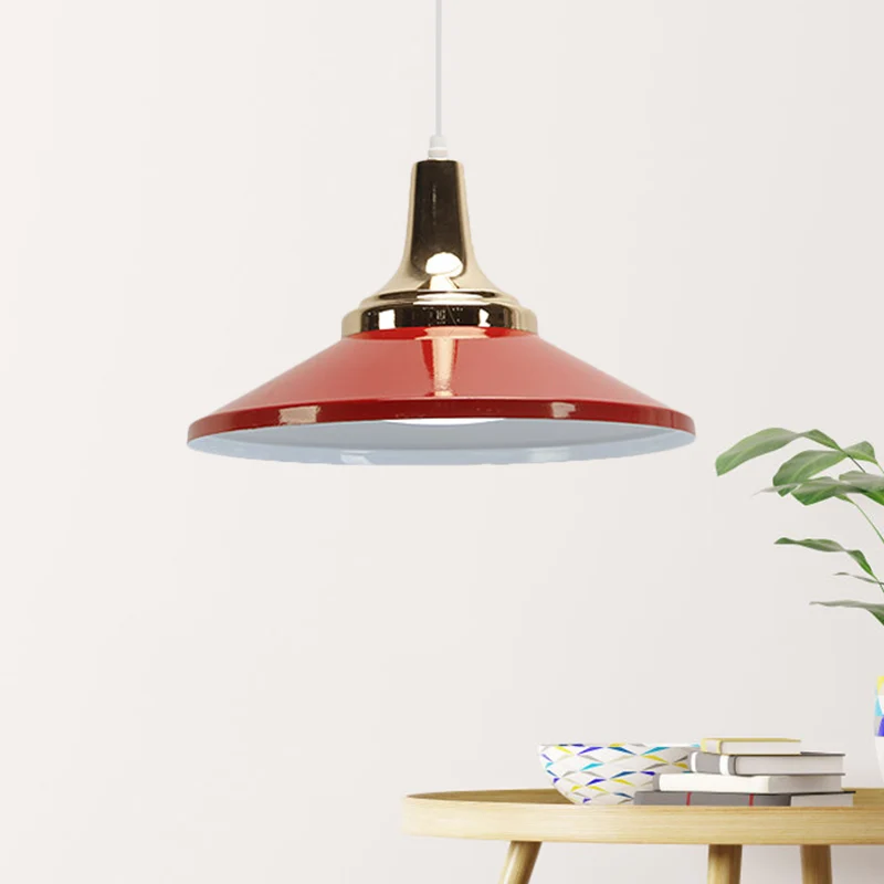 Blue/Green 1 Head Pendant Light Fixture Ouderwets Style Metallic Cone Shade Hanging Lamp Bedside White