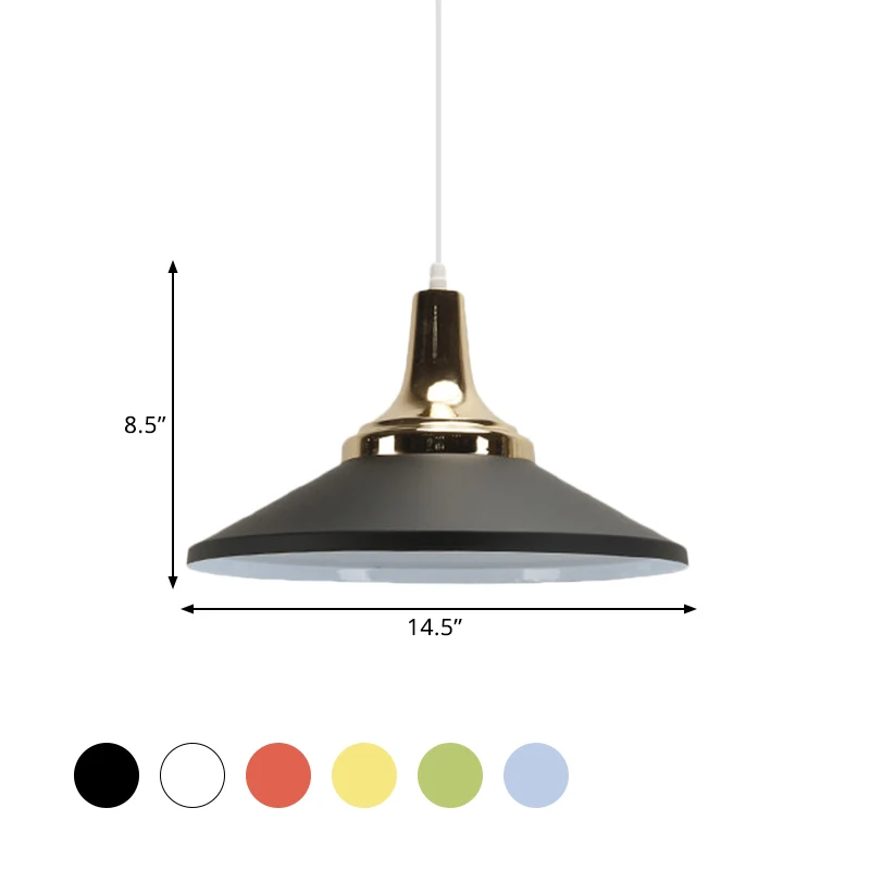 Blue/Green 1 Head Pendant Light Fixture Ouderwets Style Metallic Cone Shade Hanging Lamp Bedside White