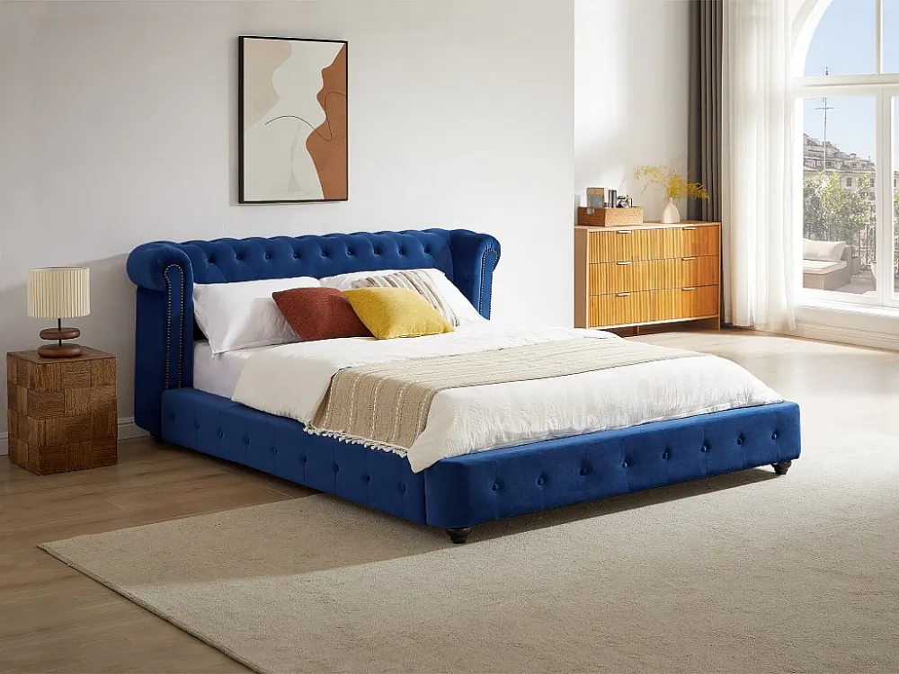 Chesterfieldbed 180 x 200 cm van koningsblauw velours - TONGERLA