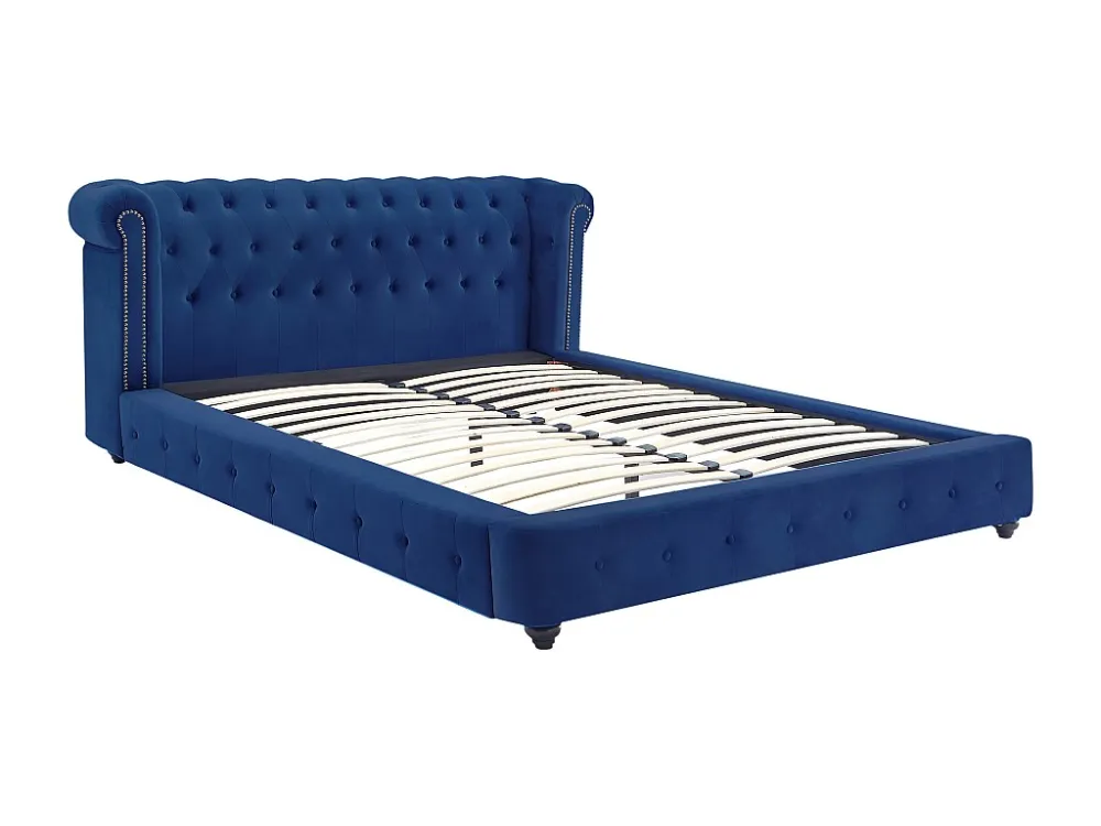 Chesterfieldbed 180 x 200 cm van koningsblauw velours - TONGERLA
