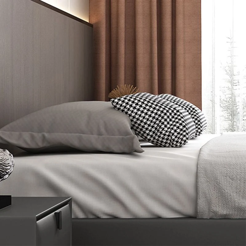 Contemporary Panel Bed Faux Leder and Wood Platform Bed Frame Dark Grey