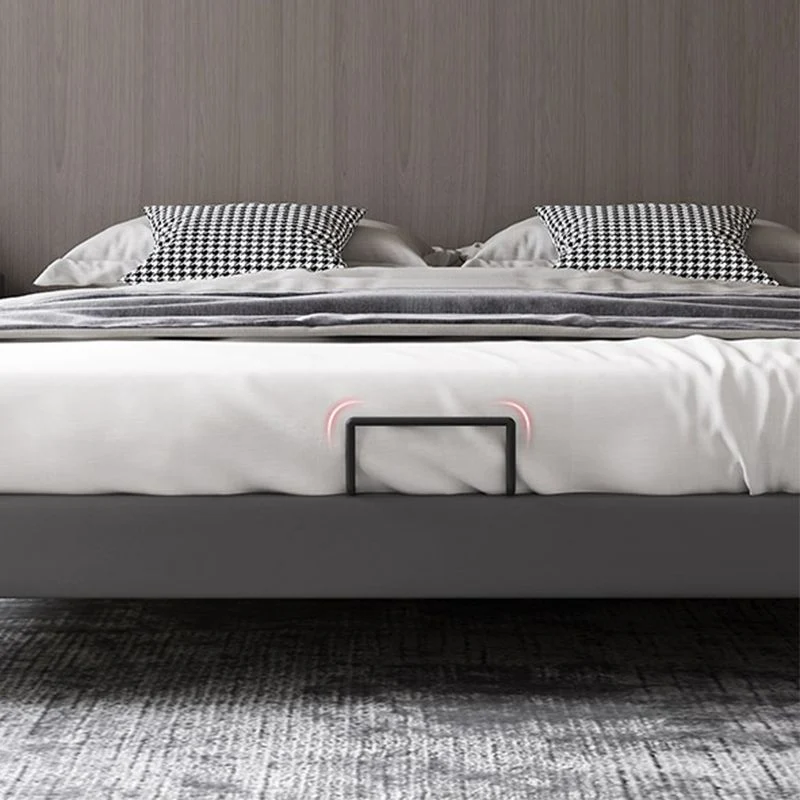 Contemporary Panel Bed Faux Leder and Wood Platform Bed Frame Dark Grey