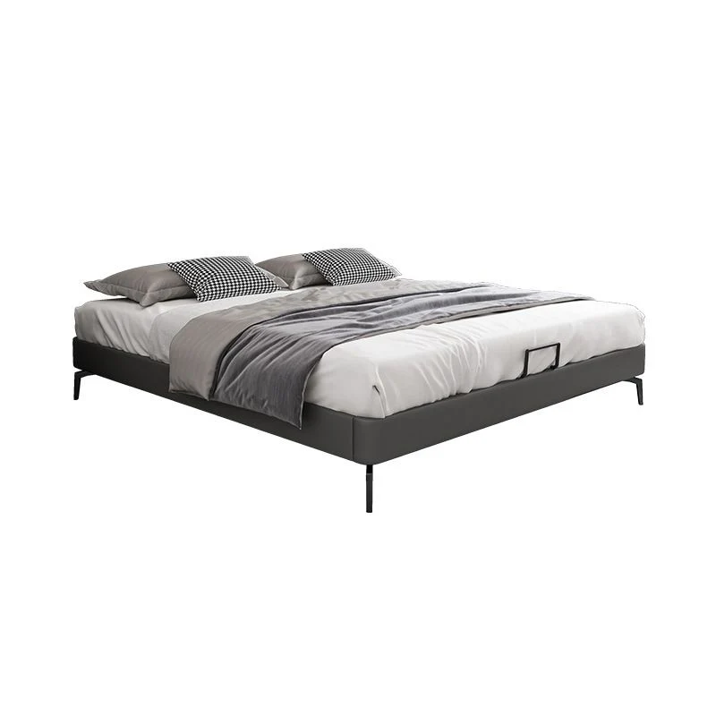 Contemporary Panel Bed Faux Van leer and Wood Platform Bed Frame Dark Grey
