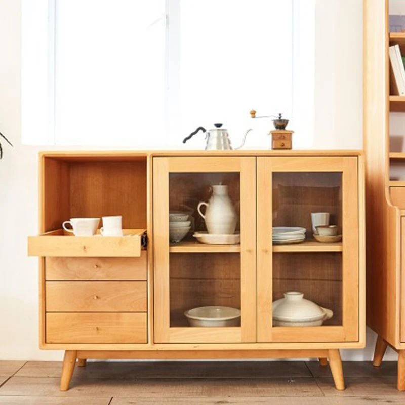 Contemporary Solid Wood Side Board Glaswerk Doors Side Board Drawers 47l