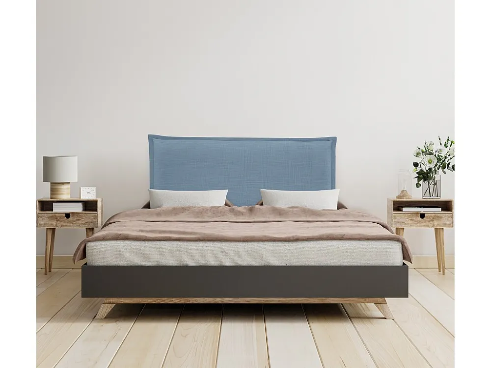 DHOME Hoofdeinde van effen ongedwongen linnen met rand 110x50cm bedden 105 - Blauw