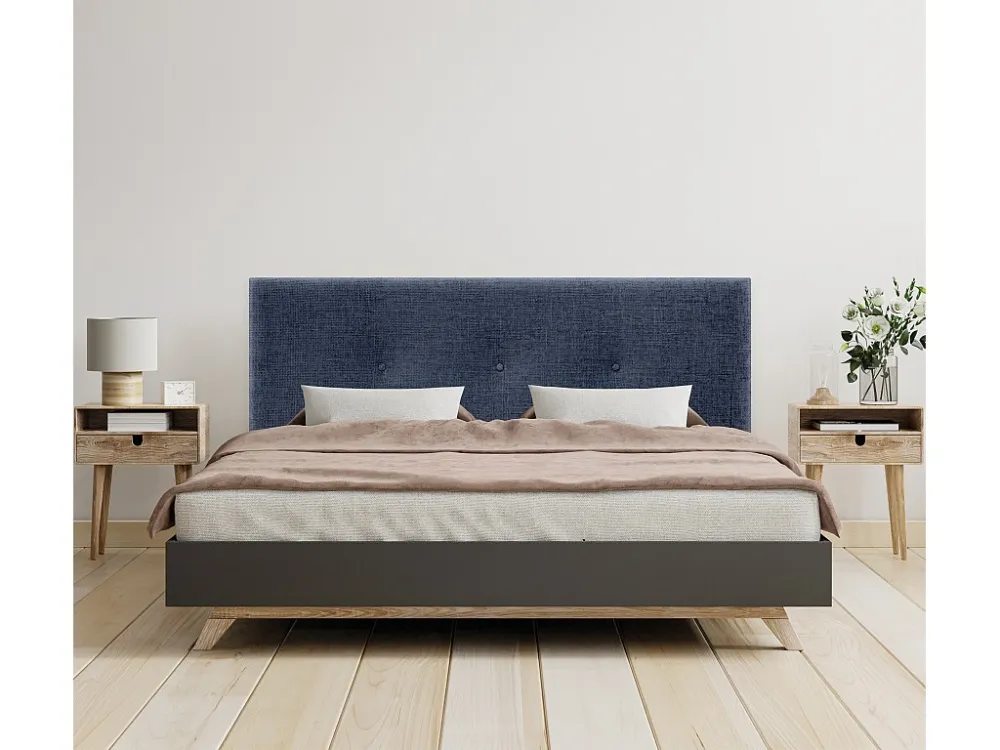 DHOME Hoofdeinde van natuurlijke wol met knopen 160x50cm bedden 150/160 - Blauw