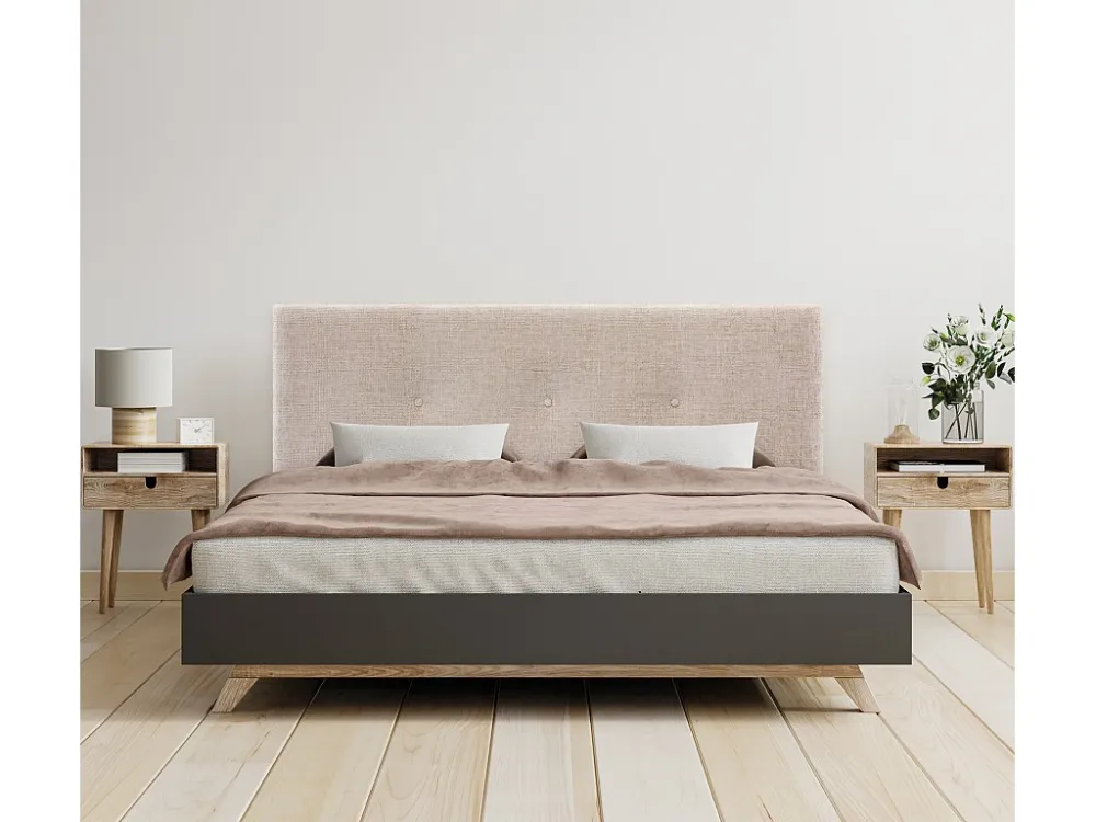 DHOME Hoofdeinde van natuurlijke wol met knopen 160x105cm met bedpoten 150/160 - Lichtbruin