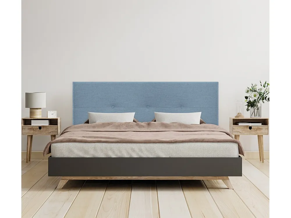 DHOME Natuurlijk linnen hoofdeinde met knopen 145x50cm bedden 135/140 - Blauw