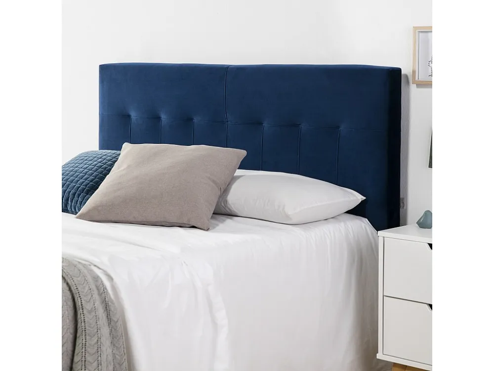 Gecapitonneerd hoofdeinde Napels 140x100 cm Blauw, voor Bed 135, Fluweel, Houten Poten