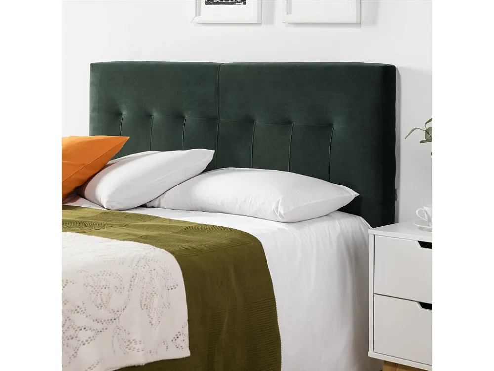Gecapitonneerd hoofdeinde Napels 140x100 cm Groen, voor Bed 135, Fluweel, Houten Poten