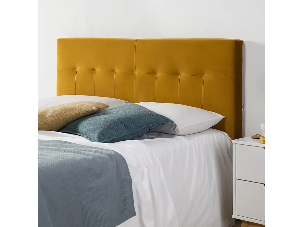 Gecapitonneerd hoofdeinde Napels 140x100 cm Mosterd, voor Bed 135, Fluweel, Houten poten