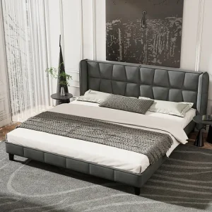 Gestoffeerd bed met hoofdeinde - 160 x 200 cm - fluweel - voor volwassenen & tieners - grijs