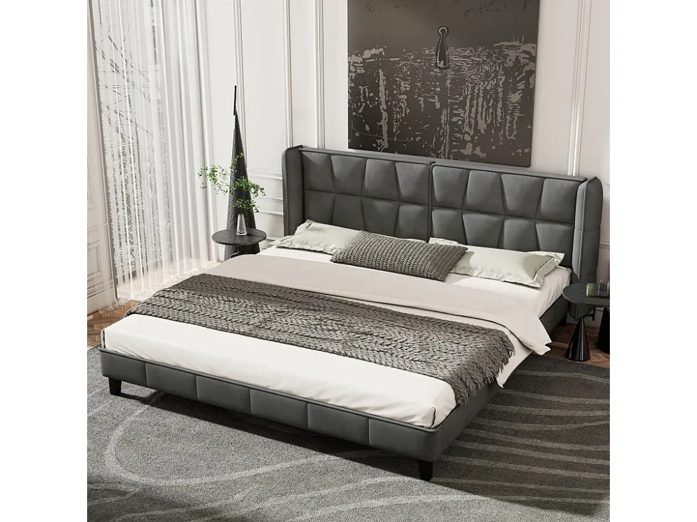 Gestoffeerd bed met hoofdeinde - 160 x 200 cm - fluweel - voor volwassenen & tieners - grijs