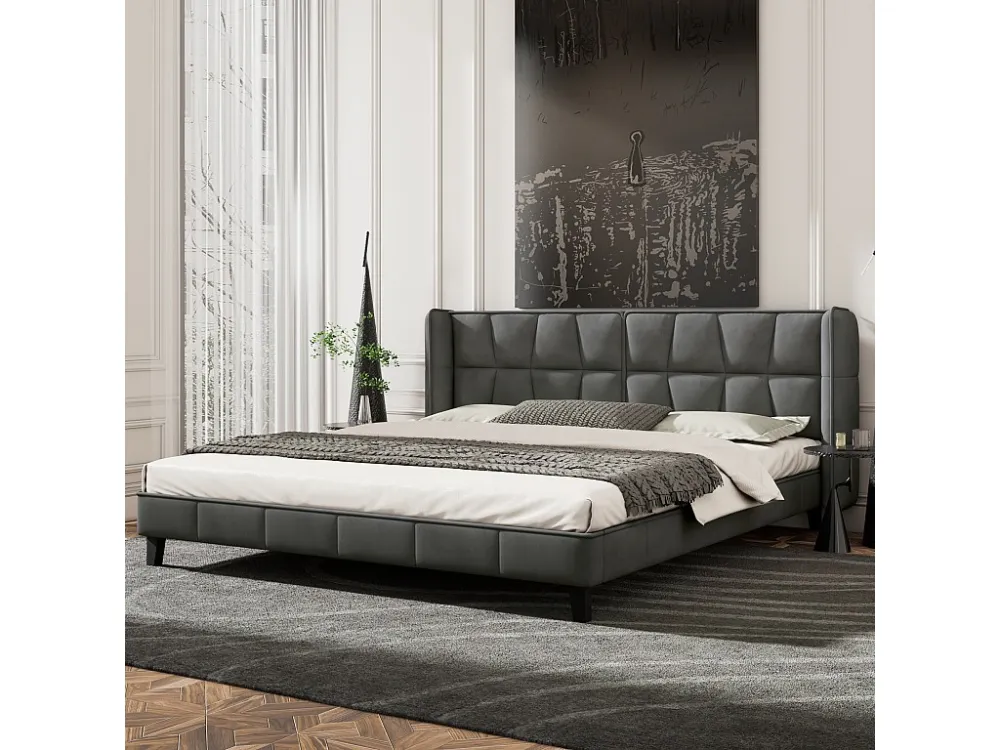 Gestoffeerd bed met hoofdeinde - 160 x 200 cm - fluweel - voor volwassenen & tieners - grijs