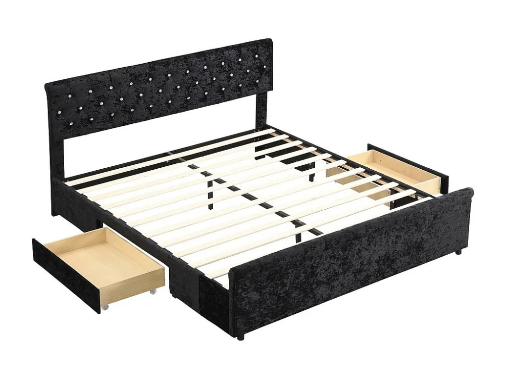 Gestoffeerd fluwelen bed met 2 lades - sledevormig bedeinde - 180x200cm - Zwart