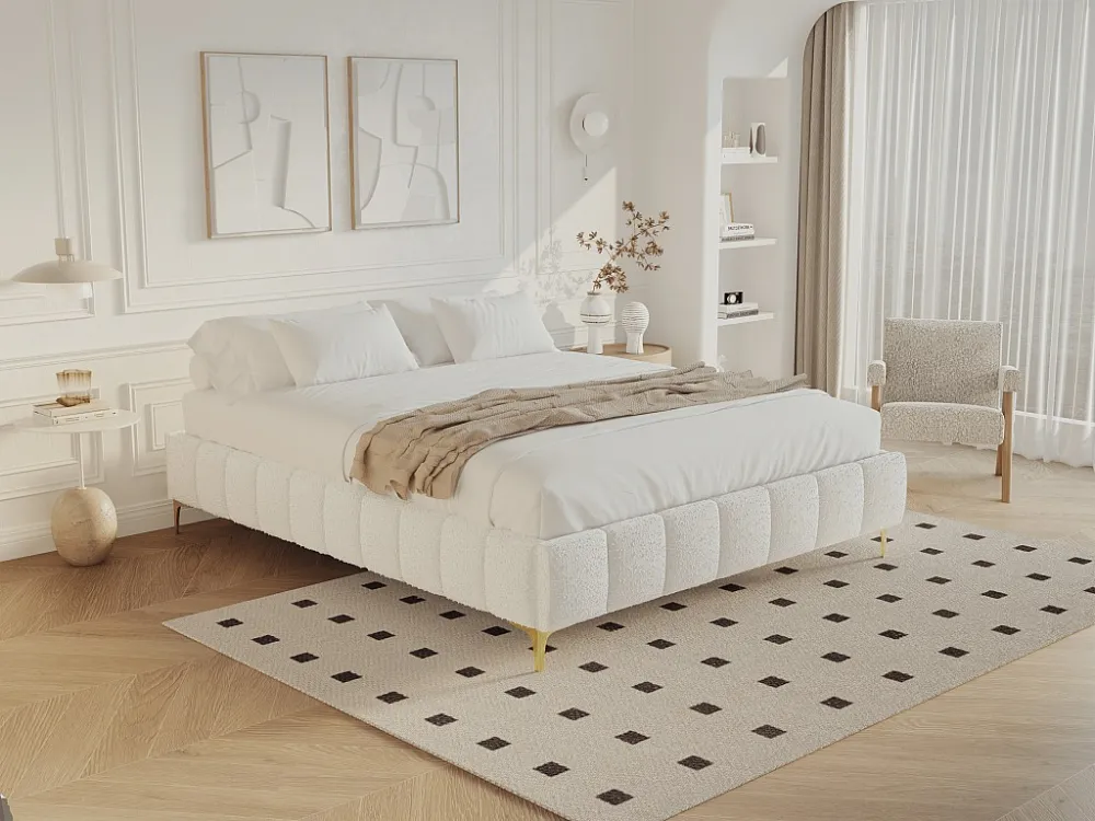 Gestoffeerde bedbodem 140 x 190 cm bouclé met goudkleurige poten - SHEN van YSMÉE