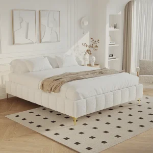 Gestoffeerde bedbodem 160 x 200 cm bouclé met goudkleurige poten - SHEN van YSMÉE