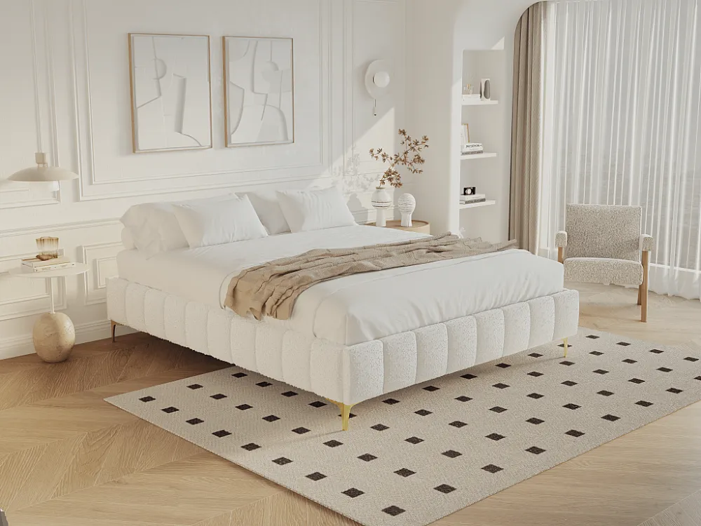 Gestoffeerde bedbodem 160 x 200 cm bouclé met goudkleurige poten - SHEN van YSMÉE