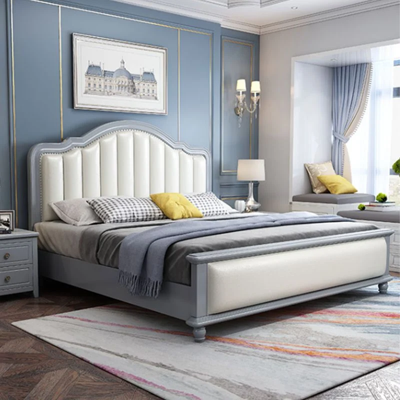 Glam Massief Wood Mattress Included Headboard Arched Panel Bed Grey