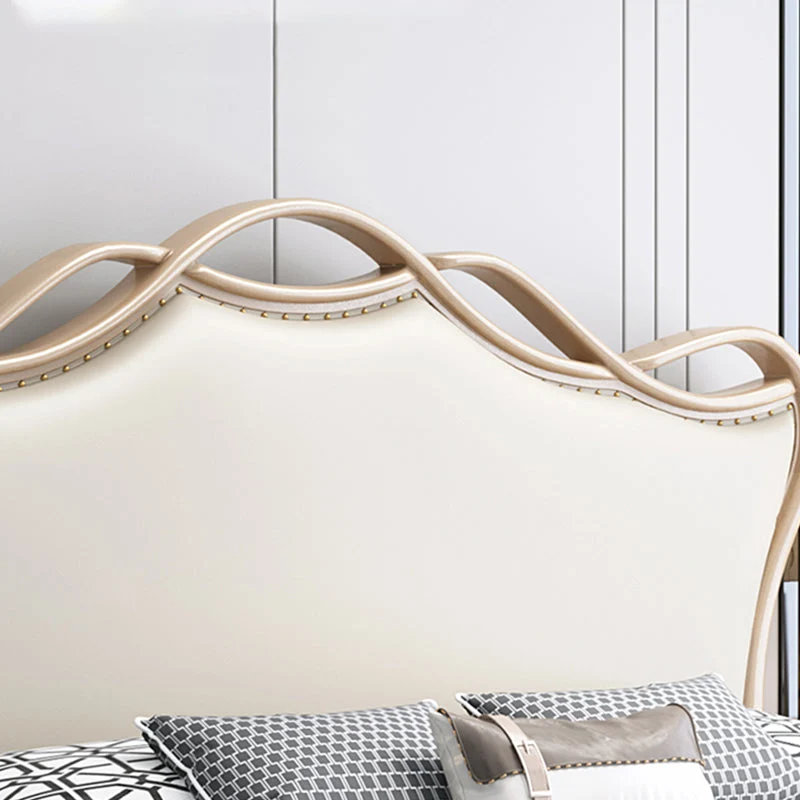 Glam Solid Wood Mattress Included Headboard Camelback Panel Standaard Bed Gloss