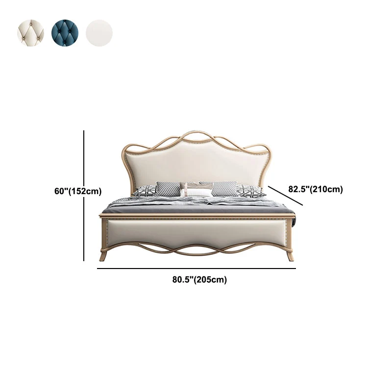 Glam Solid Wood Mattress Included Headboard Camelback Panel Standaard Bed Gloss