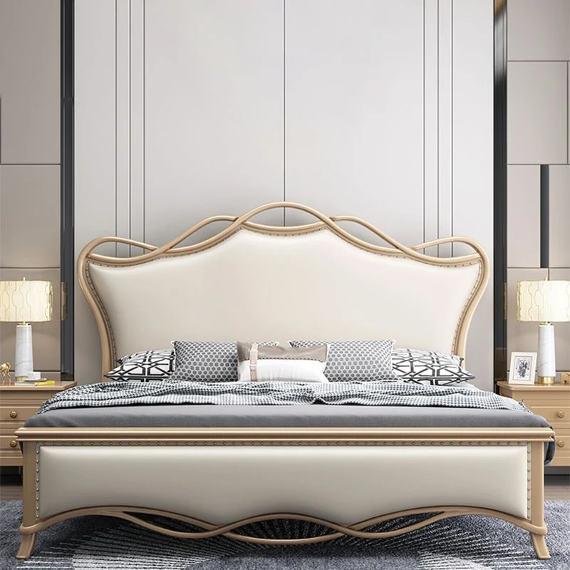 Glam Solid Wood Mattress Included Headboard Camelback Panel Normaal Bed Gloss