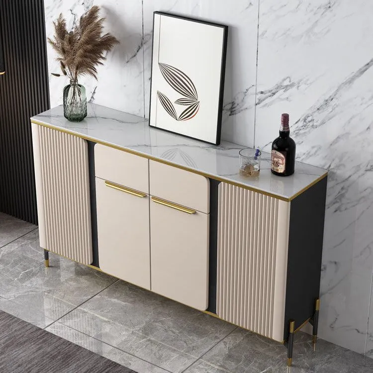 Glam Style Credenza Stone Verstelbaar Shelving Side Board Cabinets and Drawers 31l