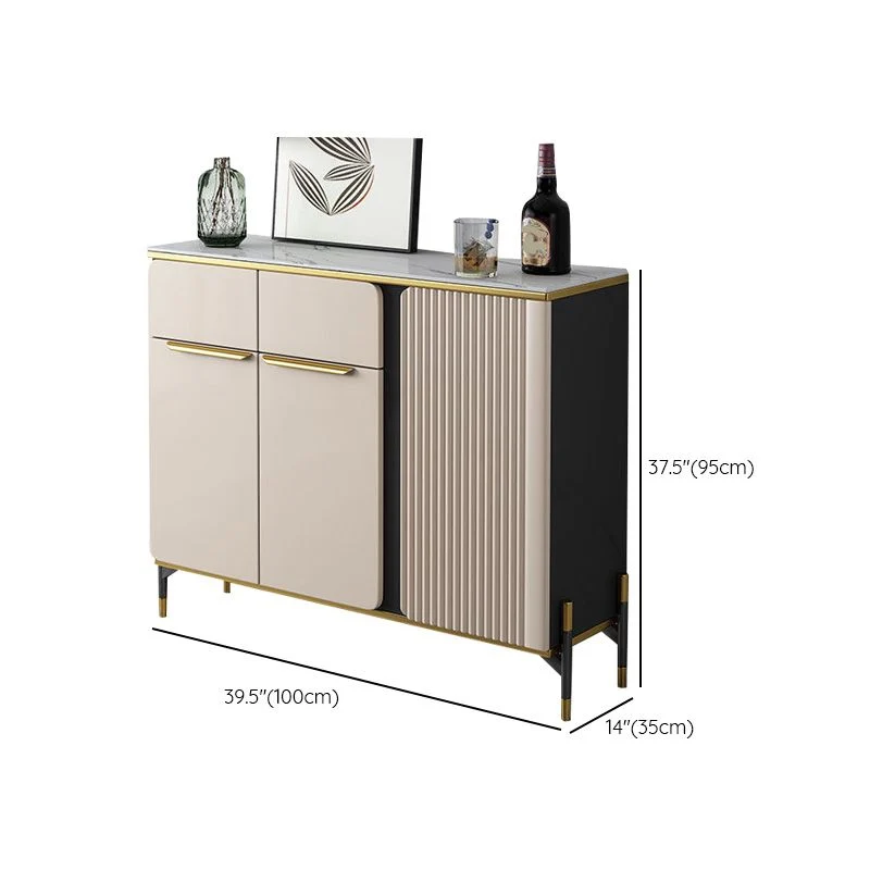 Glam Style Credenza Stone Verstelbaar Shelving Side Board Cabinets and Drawers 31l