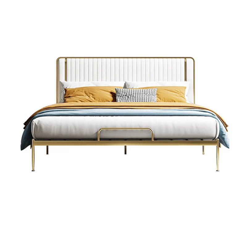 Glam Style Metalen Bed Including HeadboardPanel Bed , 43 inch High White