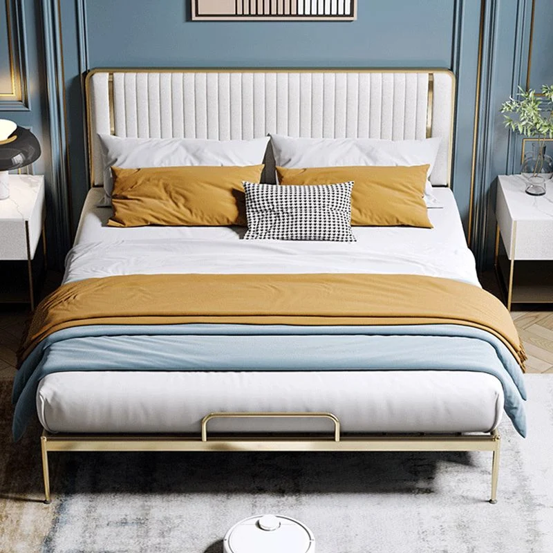 Glam Style Metalen Bed Including HeadboardPanel Bed , 43 inch High White