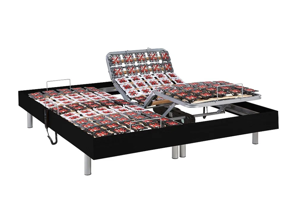 Handmatig verstelbare bedbodem 2x48 met contactplaatjes kleur zwart hout van DREAMEA - 2x70x190cm - motoren OKIN