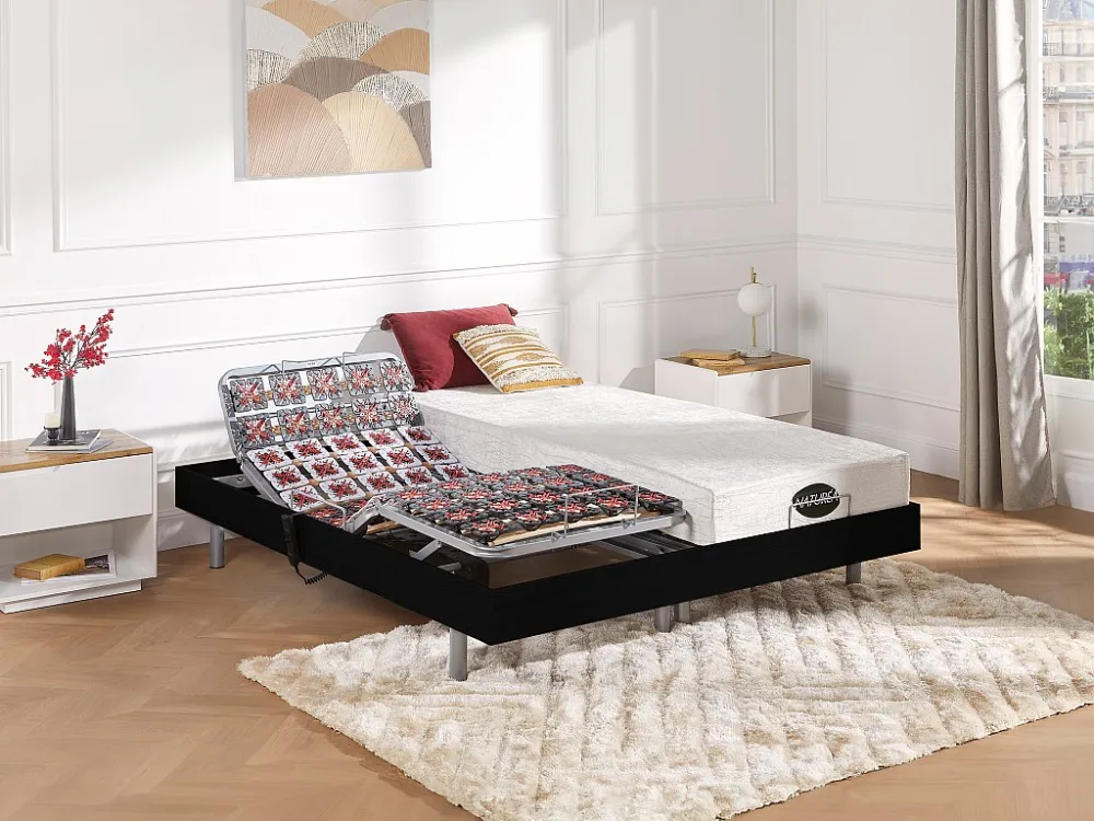Handmatig verstelbare bedbodem 2x48 met contactplaatjes kleur zwart hout van DREAMEA - 2x70x190cm - motoren OKIN