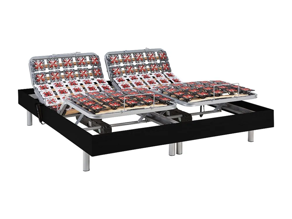 Handmatig verstelbare bedbodem 2x48 met contactplaatjes kleur zwart hout van DREAMEA - 2x70x190cm - motoren OKIN