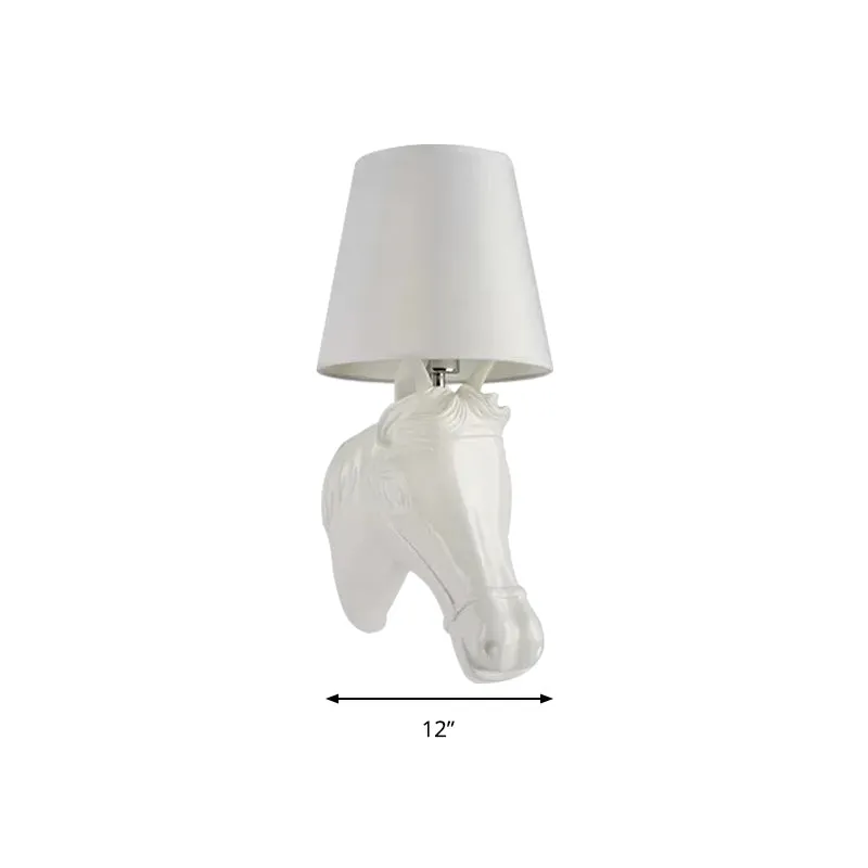 1 Head Horse Head Wall Light Bucket Shade Rustic Resin Wall Lamp Melkwit Bedside White
