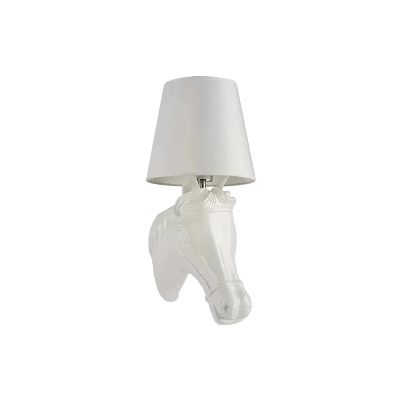 1 Head Horse Head Wall Light Bucket Shade Rustic Resin Wall Lamp Melkwit Bedside White