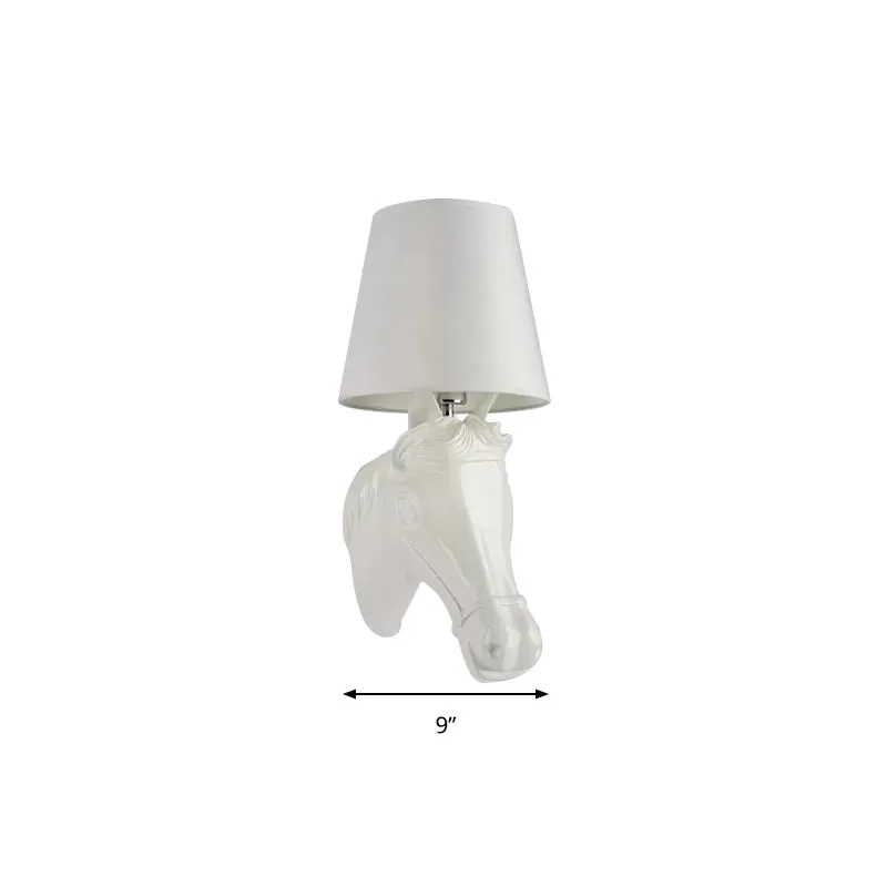 1 Head Horse Head Wall Light Bucket Shade Rustic Resin Wall Lamp Melkwit Bedside White