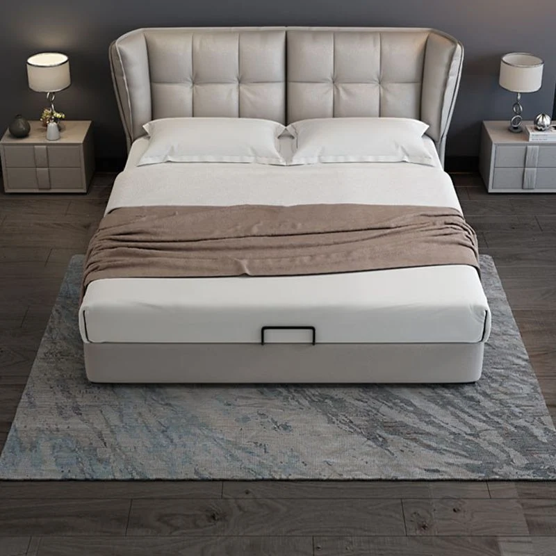 Hedendaags Grey Wingback Bed Rectangle Faux Leather Headboard