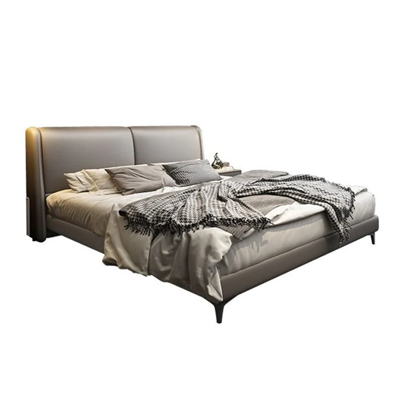 Hedendaags Panel Bed Upholstered Headboard Grey Solid Wood Bed Frame